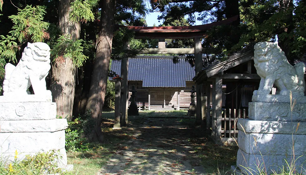 木立の中に社殿が見えてきます。